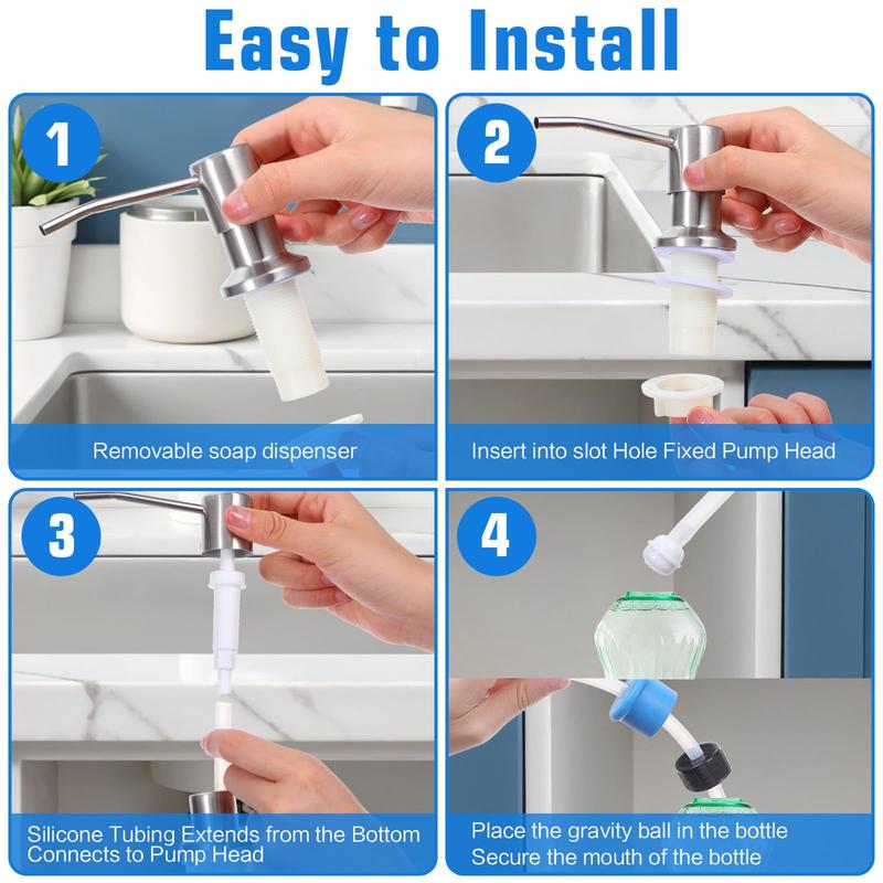 Braveloncosh® Dish Soap Dispenser for Kitchen Sink, Countertop Sink Soap Dispenser Water Pump with 105cm No-Spill Extension Tube Kit Design for Kitchen Bathroom, No More Refills-LU