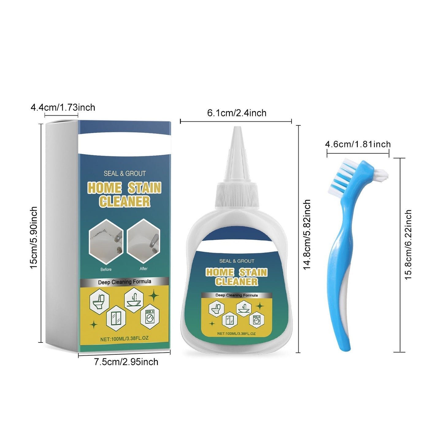 Braveloncosh® Household Stain Remover Gel 🧴, Deep Cleaning Gel with Brush 🧽, perfect for tile grout 🏠, washing machine seals 🧺, refrigerator rubber ❄️, wall and shower stains 🚿